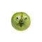 Trendy ugly food concept. Green funny apple with eyes isolated on white background. Fruit with a strange shape.