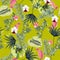 Trendy vector seamless beautiful tropical pattern with exotic forest. Colorful original stylish floral background print, bright r