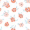 Trendy vector seamless floral ditsy pattern. Fabric design with simple flowers on the light polka dot background.