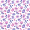 Trendy Watercolor leopard or cheetah skin seamless pattern on white background. Animal endless print with pink and purple spots