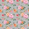 Trendy watercolour floral seamless pattern. Hand painted pink and orange flowers on pale grey background. Botanical print.