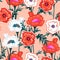 Trendy white and orange blooming Floral pattern botanical plan