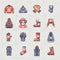 Trendy winter clothes line icons set, sport, outline sportswear