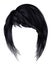 Trendy woman brunette black dark colors hairs kare with frin