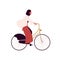 Trendy woman cyclist vector flat illustration. Cartoon stylish girl riding on bike outdoor isolated on white background