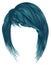 Trendy woman hairs blue color. kare with bangs medium length