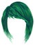 Trendy woman hairs green colors. kare with bangs medium lengt