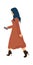 Trendy woman working or going to work. Cartoon modern female character in fashionable dress and high heel shoes. Side