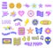 Trendy Y2K stickers. Cute girly patches, butterfly and glamour heart symbols. Retro stars, flowers and smiles vector set