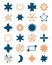 Trendy Y2K style futuristic poster with stars, starburst and sun. Geometric brutalist vector print with simple figures and swiss
