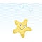 Trendy yellow gold cartoon starfish swimming underwater.