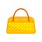 Trendy yellow women handbag with orange dots and handles. Bag for carry personal items. Flat vector design