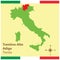 trentino-alto adige on italy map. Vector illustration decorative design