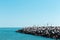 Tretrapod breakwaters of the pier at the harbor on Mediterranean sea Italy, Europe