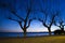 Trevignamo promenade on the lake in winter at the dusk