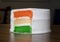 Tri-coloured Tiranga Layer sponge Cake Independence Day Special.Concept for Happy Independence day india or Republic Day india gre