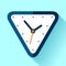 Triangle clock icon in flat style, timer on blue background. Simple watch. Vector design element for you business projects