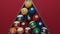 Triangle form pyramid of colorful billiard balls