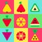 Triangle fruits icons set color background