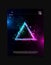 Triangle glitch effect in space laser grid with blue and pink glows and smoke. Retrowave vaporwave synthwave design for