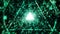 triangle green digital matrix core tunnel of binar lights, neon glowing rays loop in motion into digital ai or iot