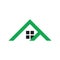 Triangle home mountain green shape line logo vector