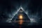 A triangle with a light at the end of it. Mystical pyramid is associated with supernatural or mystical beliefs.