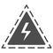 Triangle with lightning solid icon, science concept, Danger high voltage attention sign on white background, warning