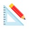 Triangle measurement ruler with pencil, concept icon of stationery