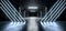 Triangle Neon Laser Blue Glowing Sci Fi Modern Dark Concrete Cement Asphalt Futuristic Spaceship Underground Garage Tunnel