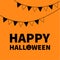 Triangle paper flags. Happy Halloween Lettering text banner with sad black pumpkin silhouette. Colorful flag set hanging on rope.