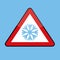 Triangle road sign with snowflake for cold winter