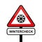 Triangle road sign with snowflake icon winter check typography