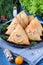 Triangle samsa meat pastry with sesame seeds