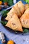 Triangle samsa meat pastry with sesame seeds