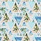 Triangle seamless pattern with palms, grunge and watercolor textures.