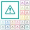 Triangle shaped warning sign flat color icons with quadrant frames