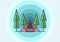Triangle tent camping flat illustration