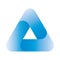 Triangle vector icon with three overlapping sides and rounded corners. Blue gradient illustration