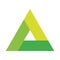 Triangle vector icon with three overlapping sides and rounded corners. Green gradient illustration