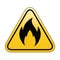 Triangle yellow fire warning signs. Highly flammable symbol. Flammable Liquid Symbol Sign.
