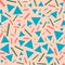 Triangles and lines. Geometrical seamless pattern. Colored chaotic triangles and short lines