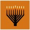 Triangular Chanukiah Hasidic. Jewish holiday Hanukkah. Vector illustration on orange background.