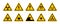 Triangular daranger signs, symbols set. Informing about risks and cautions. Triangle pictogram - hazards radiation icons