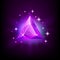 Triangular purple shining gemstone with magical glow and stars on dark background vector illustration.