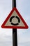 Triangular roundabout warning sign Birkenhead Wirral August 2019