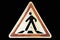 Triangular rusty ginger border road sign `Pedestrian crossing`