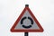 Triangular sign indicating roundabout ahead wigan lancashire july 2019