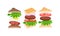 Triangular and Square Sandwiches with Floating Layer Ingredients as Fast Food Recipe Vector Set