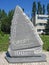 Triangular stone engraved in honor of resort city of Berdyansk. Ukrainian city